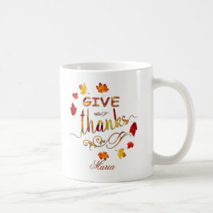 Give Thanks Fall Rustic Thanksgiving Monogram Coffee Mug