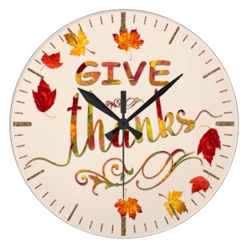 Give Thanks Fall Rustic Thanksgiving Monogram Large Clock