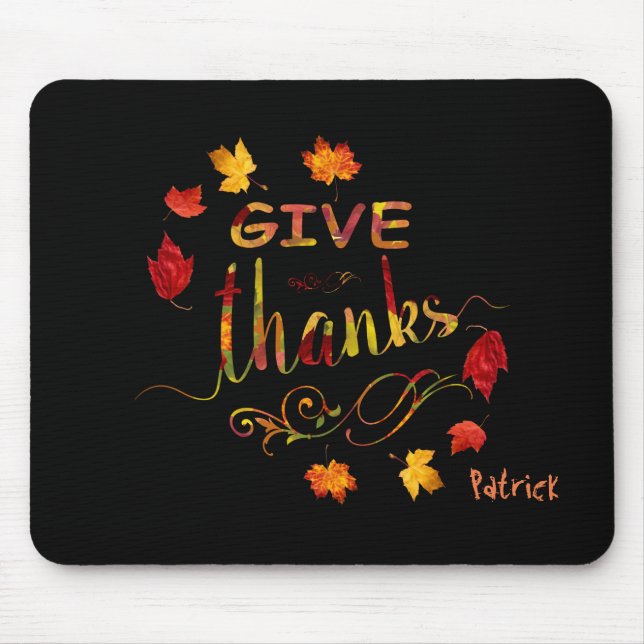 Give Thanks Fall Rustic Thanksgiving Monogram Mouse Pad (Front)