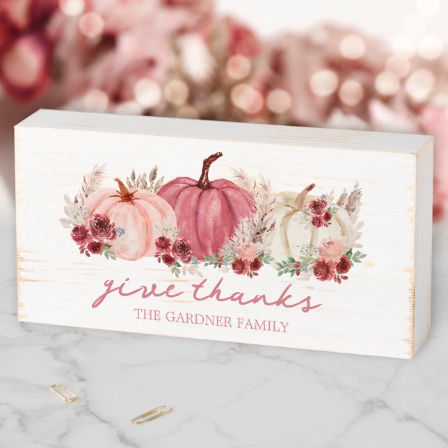 Give thanks fall Thanksgiving Family Name Kitchen Wooden Box Sign (Give thanks fall Thanksgiving Family Name Kitchen Wooden Box Sign)