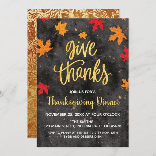 Give Thanks Falling Leaves Thanksgiving Invite