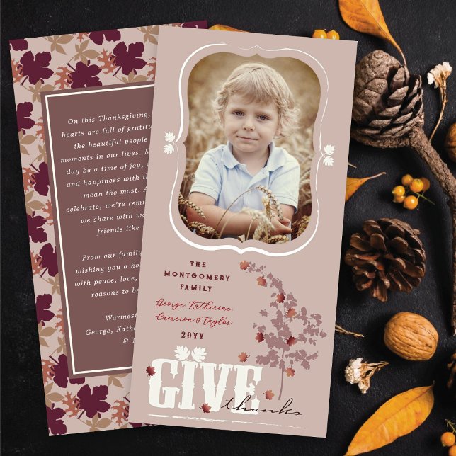 Give Thanks Falling Leaves Thanksgiving Photo Holiday Card (Give Thanks Falling Leaves Thanksgiving Photo Holiday Card @ fat_fa_tin)