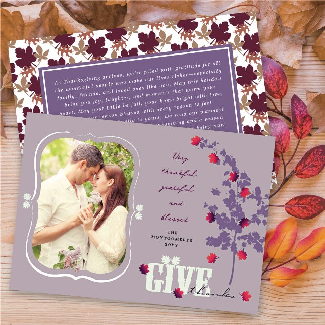 Give Thanks Falling Leaves Tree Thanksgiving Photo Holiday Card (Give Thanks Falling Leaves Tree Thanksgiving Photo Holiday Card @ fat_fa_tin)