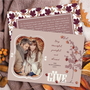 Give Thanks Falling Leaves Tree Thanksgiving Photo Holiday Card