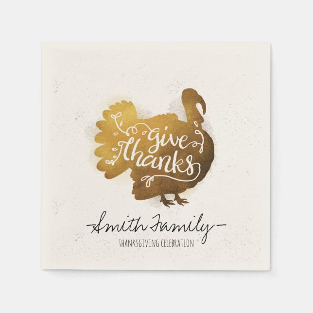 Give Thanks. Family Thanksgiving Celebration. Napkins (Front)