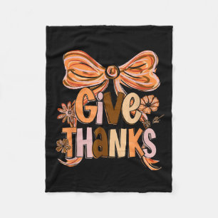 Give Thanks Floral Preppy Fall Thanksgiving Bow Co Fleece Blanket