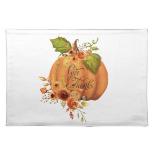 Give Thanks floral pumpkin Cloth Placemat