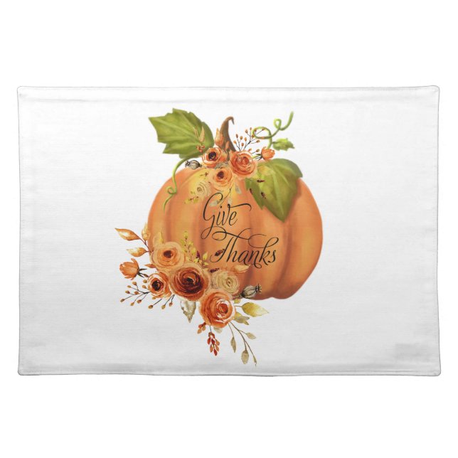 Give Thanks floral pumpkin Cloth Placemat (Front)