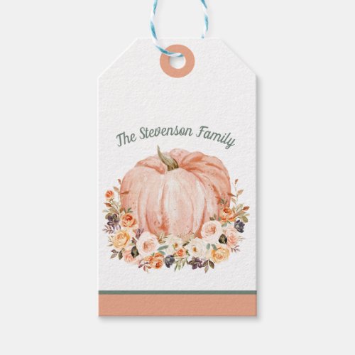 Give Thanks Floral Pumpkin Gift Tags