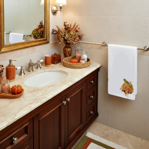 Give Thanks floral pumpkin Hand Towel