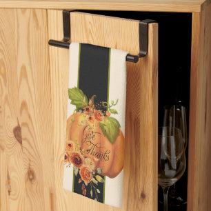 Give Thanks floral pumpkin Kitchen Towel