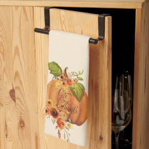 Give Thanks floral pumpkin  Kitchen Towel