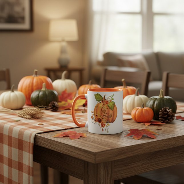 Give Thanks floral pumpkin  Mug (Creator Uploaded)