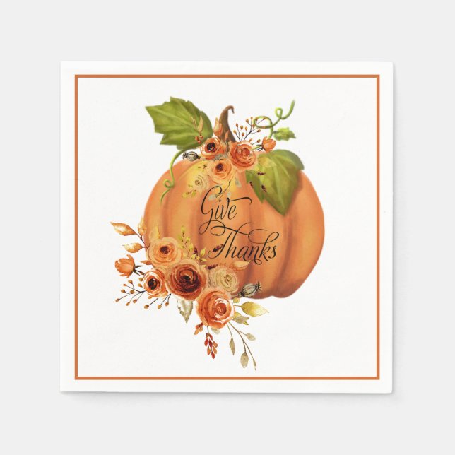 Give Thanks floral pumpkin  Napkins (Front)