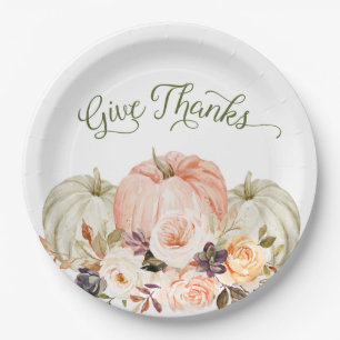 Give Thanks Floral Pumpkin Paper Plates