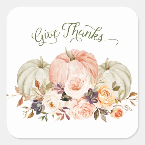 Give Thanks Floral Pumpkin Stickers