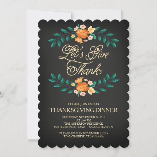 Give Thanks Floral Thanksgiving Dinner Party Card