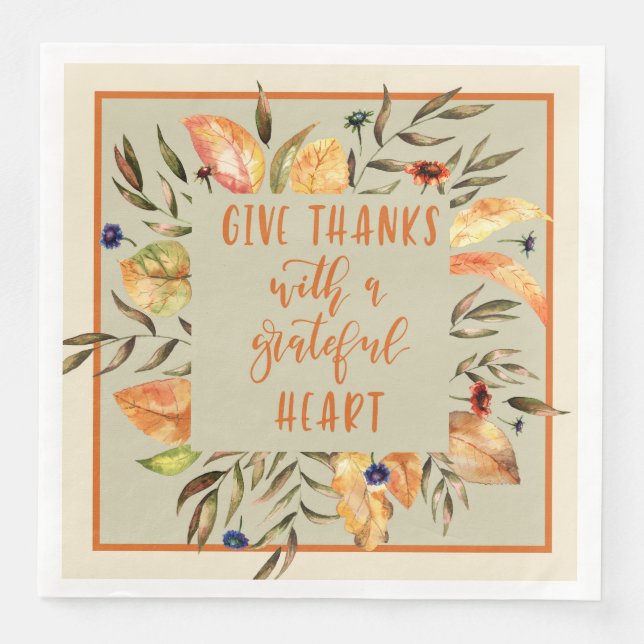 Give Thanks Floral, Thanksgiving Wreath Napkins (Front)