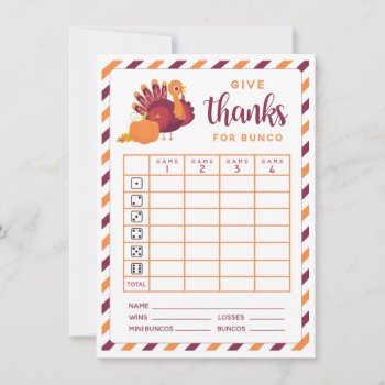 Give Thanks For Bunco November Thanksgiving Theme Invitation by LaurEvansDesign at Zazzle