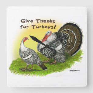 Give Thanks For Turkeys! Square Wall Clock
