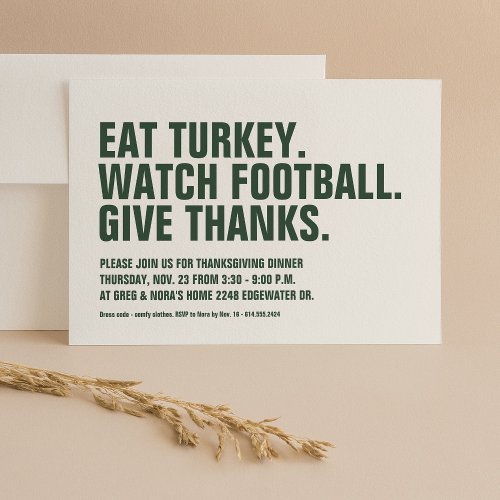 Give thanks fun simple modern green Thanksgiving Invitation
