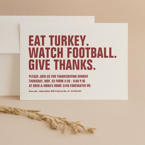 Give thanks fun simple modern maroon Thanksgiving Invitation