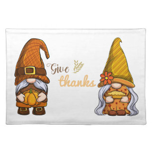 give thanks gnomes Cloth Placemat