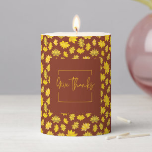 Give Thanks Golden Blossoms Fall Thanksgiving Gift Pillar Candle