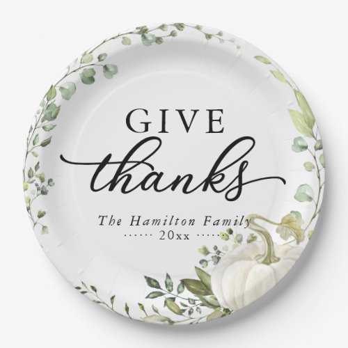 Give Thanks Greenery Pumpkin Thanksgiving Dinner Paper Plates