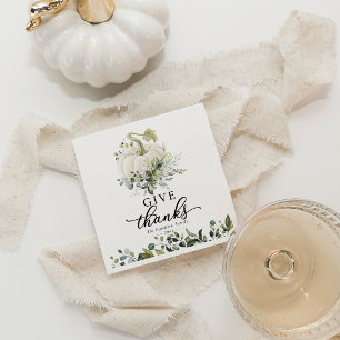 Give Thanks Greenery White Pumpkin Thanksgiving Napkins