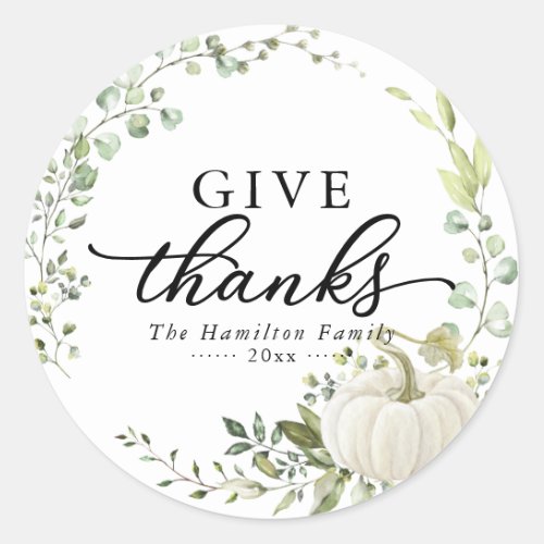 Give Thanks Greenery Wreath Thanksgiving Dinner Classic Round Sticker