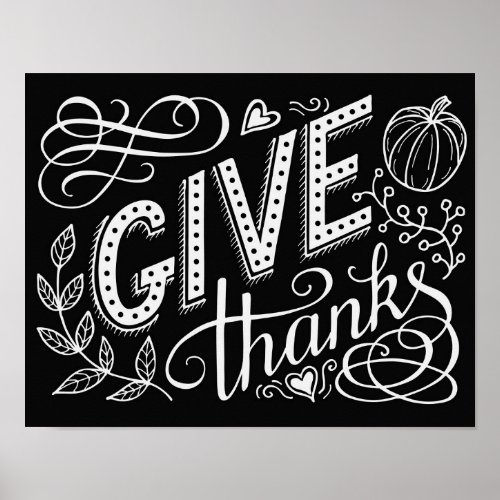 Give thanks hand lettering quote on chalk board poster