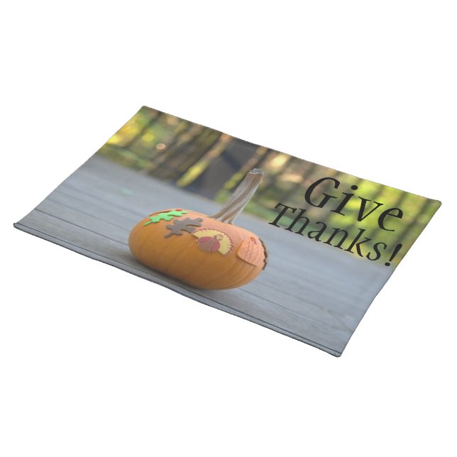 Give Thanks Happy Thanksgiving Pumpkin Turkey Placemat (On Table)