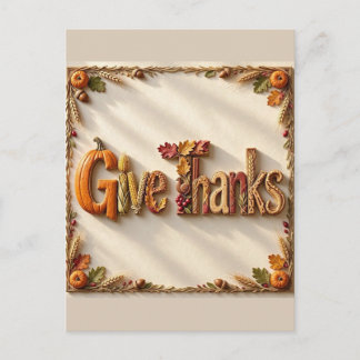 Give Thanks Harvest Letters in Wheat Frame Postcard