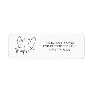 Give Thanks Heart Thanksgiving Envelope Labels