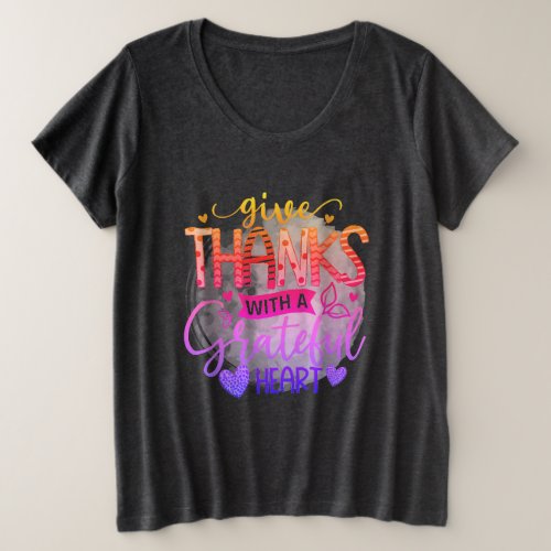 Give Thanks Heart Womens Grey Plus Size T_Shirt