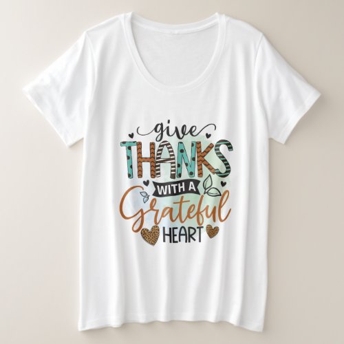 Give Thanks Heart Womens White Plus Size T_Shirt