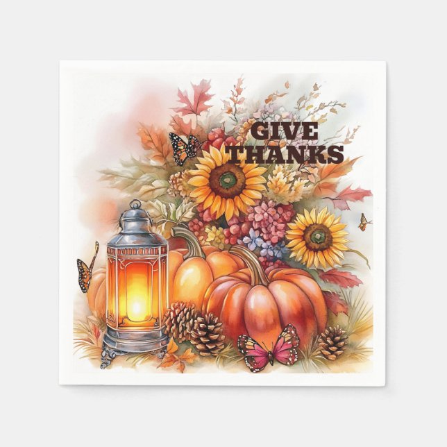 Give Thanks – Lantern Glow  Napkins (Front)