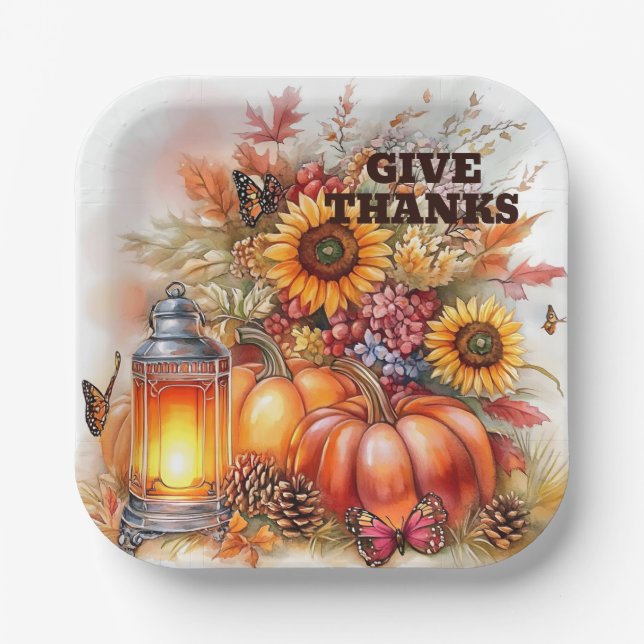 Give Thanks – Lantern Glow  Paper Plates (Front)