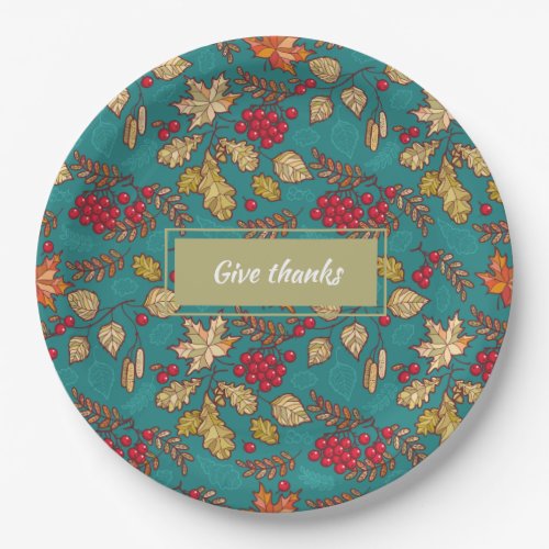 Give Thanks Leaves Pattern Country Thanksgiving Paper Plates