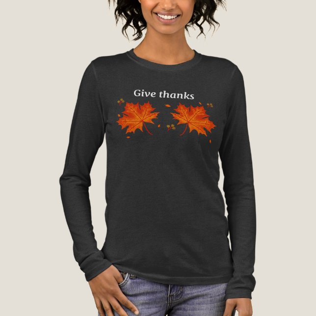 Give Thanks Long Sleeve Fall Shirt – Autumn Leaves (Front)