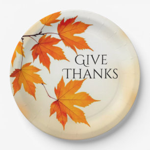 Give Thanks – Minimalist Autumn Leaves Paper Plates