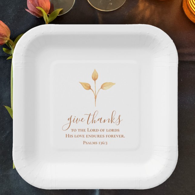Give Thanks Minimalistic Watercolor Thanksgiving Paper Plates (Give thanks scripture simple boho watercolor Thanksgiving dinner paper plate.)