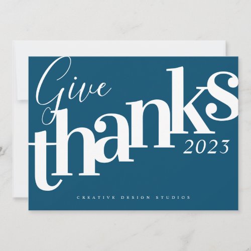Give Thanks Modern Blue Business Holiday Card
