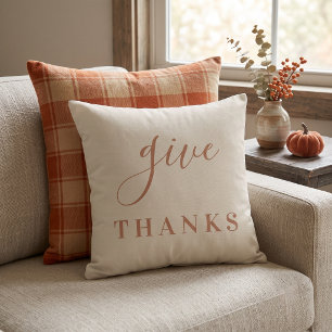 Give Thanks Modern Cottage Fall Decor Throw Pillow