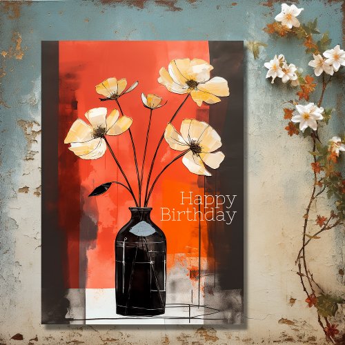 Give Thanks  Modern Flower and Vase Birthday Card