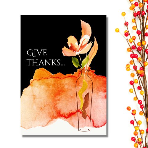 Give Thanks Modern Flower and Vase Thanksgiving Holiday Card