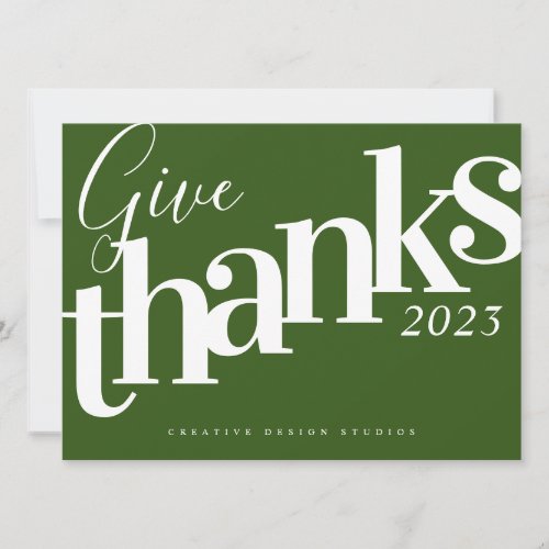 Give Thanks Modern Green Business Holiday Card