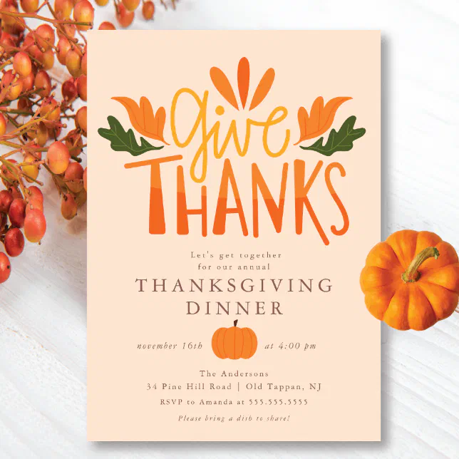 Give Thanks Modern Thanksgiving Invitation | Zazzle