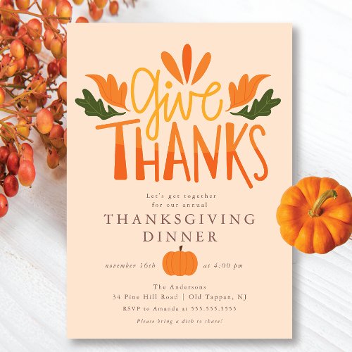 Give Thanks Modern Thanksgiving  Invitation